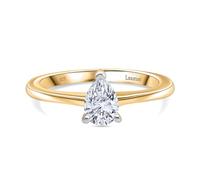 TJC LUXURIANT 1 Ct Lab Grown Diamond Solitaire Ring SI GH in Sterling Silver with 18K Vermeil Yellow Gold Plating Pear Cut Diamond Classic Engagement Ring for Women Size L