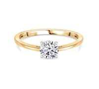 TJC LUXURIANT 1 Ct Lab Grown Diamond Solitaire Ring SI GH in Sterling Silver with 18K Vermeil Yellow Gold Plating Round Cut Diamond Classic Engagement Ring for Women Size V