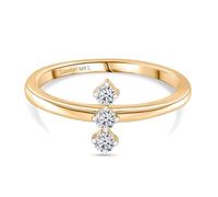 TJC LUXURIANT Lab Grown Diamond Solitaire Ring for Women - 3 Stone SI-GH Clarity Stackable Ring in Yellow Gold Over Sterling Silver - Dainty Vertical Accent Band - Size O