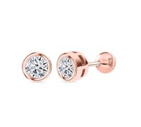 TJC Luxuriant Poke-Free Lab Grown Diamond Ball Back Earrings for Women & Men, Screw Back Cartilage Studs, Helix & Tragus Earrings, Hypoallergenic 18K Rose Gold Vermeil on 925 Sterling Silver, 0.2ct