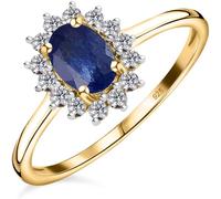 TJC Masoala Blue Sapphire Halo Ring for Women in 14ct Gold Plated 925 Sterling Silver Size K Prongs Setting September Birthstone Metal Wt. 1.5 Grams