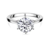 TJC Moissanite 2 Ct Solitaire Engagement Ring for Women 925 Sterling Silver Platinum Plated, Round Solitaire Diamond Look a Like Ring Wedding Promise Silver Ring Anniversary Jewellery Gift Size W