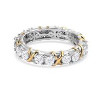 TJC Moissanite Band Ring for Women in Platinum and Yellow Gold Plated 925 Sterling Silver Prong Setting Metal Wt. 3.5 Grams