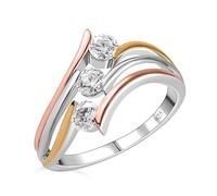 TJC Moissanite Bypass Ring for Women in TriColor Plated 925 Sterling Silver Size O Promise Friendship Band Metal Wt. 3.3 Grams