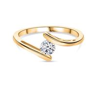 TJC Moissanite Bypass Ring in 18K Yellow Gold Plated Sterling Silver - 5mm Round Brilliant Cut Solitaire Minimalist Ring - Modern Engagement Promise Ring - Size W