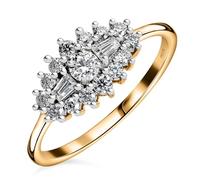 TJC Moissanite Cluster Ring 925 Silver, 18K Yellow Gold Vermeil, Size M
