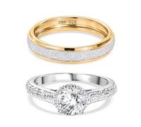 TJC Moissanite Engagement Ring Set for Women, 925 Sterling Silver Solitaire & Bridal Wedding Band Ring Set, Platinum Plated Jewellery Stackable Rings Size P