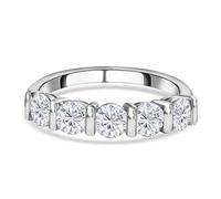 TJC Moissanite Five Stone Ring for Women in Platinum Plated 925 Sterling Silver Promise Wedding Anniversary Jewellery for Ladies Christmas Birthday Gift Size L Metal Wt. 2.5 Grams