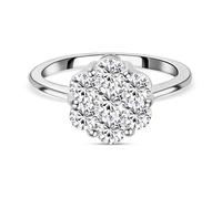 TJC Moissanite Floral Ring for Women in Platinum Plated 925 Sterling Silver Size O Prongs Setting Nature Lover Metal Wt. 2.3 Grams