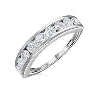 TJC Moissanite Half Eternity Ring for Women in Platinum Plated 925 Sterling Silver Size O for Wife Girlfriend