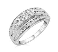 TJC Moissanite Half Eternity Ring In Platinum Plated 925 Sterling Silver for Women Size S Prong Setting