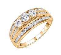 TJC Moissanite Half Eternity Ring In Yellow Gold Plated 925 Sterling Silver for Women Size O Prong Setting
