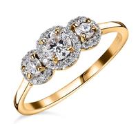 TJC Moissanite Halo Ring for Women in 18K Yellow Gold Plated 925 Sterling Silver Size O Prong Setting Metal Wt. 2.16 Grams