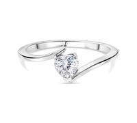 TJC Moissanite Heart Solitaire Bypass Ring 0.5ct - Sterling Silver Romantic Engagement Ring for Women - Brilliant Cut Lab Created Moissanite Promise Ring Gift- Size T
