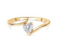TJC Moissanite Heart Solitaire Bypass Ring 0.5ct - Yellow Gold Plated Sterling Silver Romantic Engagement Ring for Women - Brilliant Cut Lab Created Moissanite Promise Ring Gift- Size T