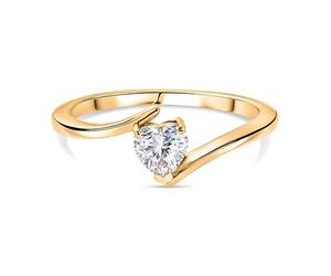TJC Moissanite Heart Solitaire Bypass Ring 0.5ct - Yellow Gold Plated Sterling Silver Romantic Engagement Ring for Women - Brilliant Cut Lab Created Moissanite Promise Ring Gift- Size W