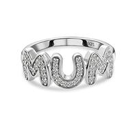 TJC Moissanite Mum Band Ring for Women in Platinum Plated 925 Sterling Silver Size N Pave Setting Metal Wt. 2.25 Grams