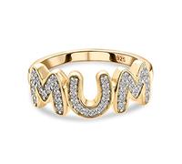 TJC Moissanite Mum Band Ring for Women in Yellow Gold Plated 925 Sterling Silver Size V Pave Setting Metal Wt. 2.25 Grams