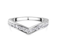 TJC Moissanite Natural Wishbone Ring for Women in Platinum Plated 925 Sterling Silver Size P Channel Setting Love and Luck Jewellery Metal Wt. 2 Grams, Petite