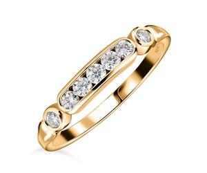 TJC Moissanite Seven Stone Ring for Women in Yellow Gold Plated 925 Sterling Silver Size U Channel Setting Metal Wt. 1.65 Grams