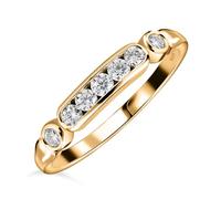 TJC Moissanite Seven Stone Ring for Women in Yellow Gold Plated 925 Sterling Silver Size V Channel Setting Metal Wt. 1.65 Grams