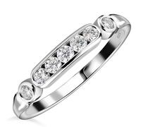 TJC Moissanite Seven Stone Ring In Platinum Plated 925 Sterling Silver for Women Size O Channel Setting