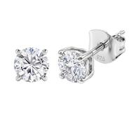 TJC Moissanite Solitaire Earrings 925 Sterling Silver Stud Earrings, 5MM Silver Earrings for Women & Men, Push Back Solitaire Studs with Platinum Plating, Hypoallergenic Jewellery Gift for Him Her