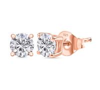 TJC Moissanite Solitaire Earrings 925 Sterling Silver Stud Earrings, 5MM Silver Earrings for Women & Men, Push Back Solitaire Studs with 18K Vermeil Rose Gold Plating, Hypoallergenic
