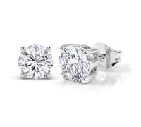 TJC Moissanite Solitaire Earrings 925 Sterling Silver Stud Earrings, 7MM Silver Earrings for Women & Men, Push Back Solitaire Studs with Platinum Plating, Hypoallergenic Jewellery Gift for Him Her