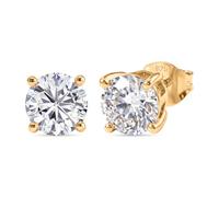 TJC Moissanite Solitaire Earrings 925 Sterling Silver Stud Earrings, 7MM Silver Earrings for Women & Men, Push Back Solitaire Studs with 18K Vermeil Yellow Gold Plating, Hypoallergenic