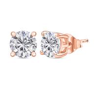TJC Moissanite Solitaire Earrings 925 Sterling Silver Stud Earrings, 7MM Silver Earrings for Women & Men, Push Back Solitaire Studs with 18K Vermeil Rose Gold Plating, Hypoallergenic