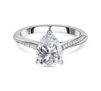 TJC Moissanite Solitaire Engagement Ring for Women, 925 Sterling Silver Platinum Plated, Half Eternity Wedding Promise Ring, Jewellery Gift for Her Size Q