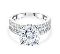 TJC Moissanite Solitaire Engagement Ring for Women 925 Sterling Silver Rhodium Plated, Round Cut Diamond Alternative Promise Wedding Anniversary Ring Jewellery Gift for Her Size M