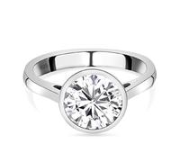 TJC Moissanite Solitaire Ring for Women Engagement Ladies Rings in Platinum Plated 925 Sterling Silver Size P Metal Wt. 2.4 Grams