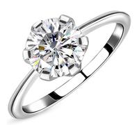 TJC Moissanite Solitaire Ring for Women Engagement Ladies Rings in Platinum Plated 925 Sterling Silver Size P Prongs Setting Metal Wt. 1.8 Grams