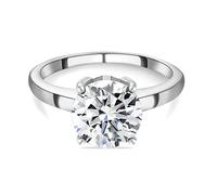 TJC Moissanite Solitaire Ring for Women Engagement Ladies Rings in Platinum Plated 925 Sterling Silver Size O Prongs Setting