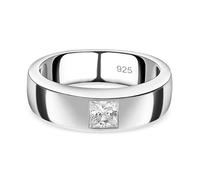 TJC Moissanite Solitaire Ring for Women in Platinum Plated 925 Sterling Silver Size N Flush Setting Metal Wt. 4 Grams