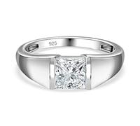 TJC Moissanite Solitaire Ring for Women in Platinum Plated 925 Sterling Silver Size R Metal Wt. 2.7 Grams