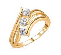 TJC Moissanite Three Stone Ring for Women in 18ct Yellow Gold Plated 925 Sterling Silver Size N Metal Wt. 3.4 Grams
