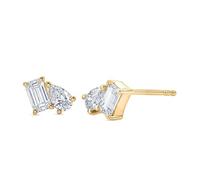 TJC Moissanite Toi et Moi Stud Earrings for Women 925 Sterling Silver Platinum/Yellow Gold Plated, Pear & Emerald Cut Lab Created Diamond Alternative Push Back Earrings, Jewellery Gift for Her