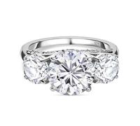 TJC Moissanite Trilogy Ring for Women in Platinum Plated 925 Sterling Silver Size R Prong Setting Metal Wt. 2.76 Grams