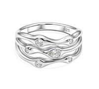 TJC Moissanite Wave Ring for Women 925 Sterling Silver Rhodium Plated, GRA Certified D-VVS1 Lab Created Diamond Multi Layer Statement Ring, Sparkling Cocktail Anniversary Jewellery Gift Size N