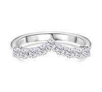 TJC Moissanite Wishbone V Shaped Chevron Ring for Women 925 Sterling Silver Platinum Plated, Stackable Curved Wedding Band, Minimalist Dainty Ring Jewellery Gift for Her, Ring Size Q