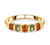 TJC MultiColoured Sapphire Five Stone Ring for Women in Yellow Gold Plated 925 Sterling Silver Size R Channel Setting Metal Wt. 2.6 Grams