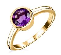 TJC Natural Amethyst Solitaire Ring for Women Engagement Ladies Rings in 14ct Yellow Gold Plated 925 Sterling Silver Size J Bezel Setting February Birthstone Metal Wt. 2.39 Grams