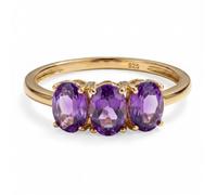 TJC Natural Amethyst Three Stone Ring for Women in 14ct Plated 925 Sterling Silver Size R Prongs Setting Forever Together Gemstone February Birthstone Metal Wt. 1.6 Grams, Yellow