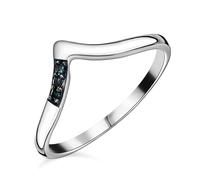 TJC Natural Blue Diamond Wishbone Ring for Women in Platinum Plated 925 Sterling Silver Size T April Birthstone Metal Wt. 2 Grams