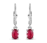 TJC Natural Pink Ruby Drop Dangle Earrings for Women in Platinum Plated 925 Sterling Silver Prongs Setting for Girlfriend/Wife/Mother
