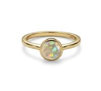 TJC Opal Birthstone Ring for Women 925 Sterling Silver 18K Gold Vermeil, October Birthstone Solitaire Ring, Engagement Promise Ring Jewellery GiftRing Size N