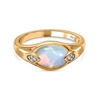 TJC Opal Solitaire Ring for Women in 18ct Yellow Gold Plated 925 Sterling Silver Size K Bezel Setting October Birthstone Metal Wt. 3 Grams